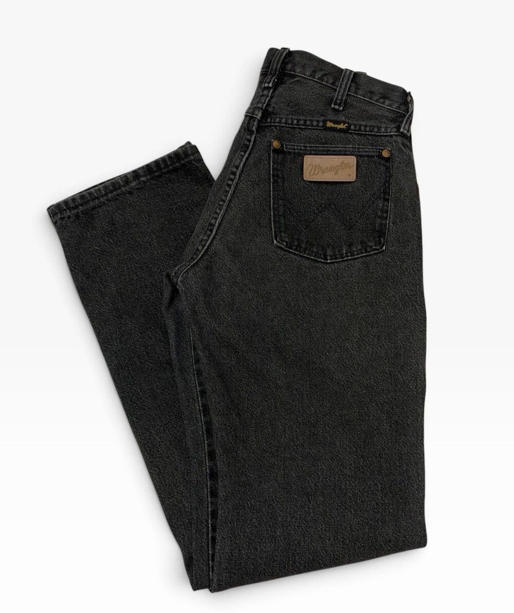 Vintage 80s Wrangler High-Rise Straight Leg Jeans 27x34 Black Scovill USA 13MBKG
